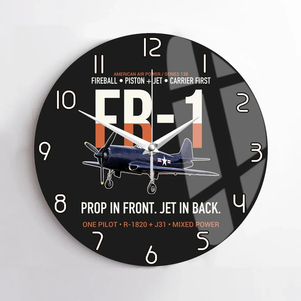 FR-1 Fireball Prop in Front Jet in Back design on black no frame wall clock