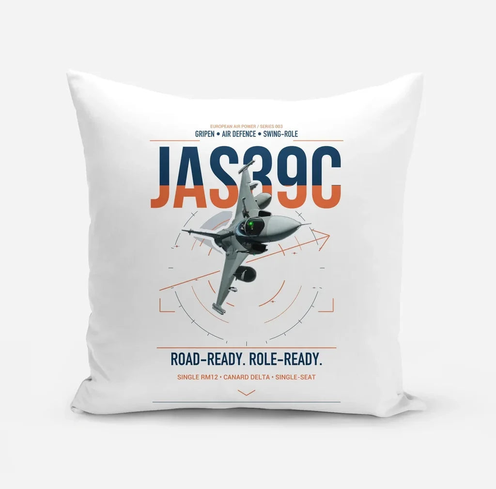 Saab JAS 39C Gripen design on white pillow