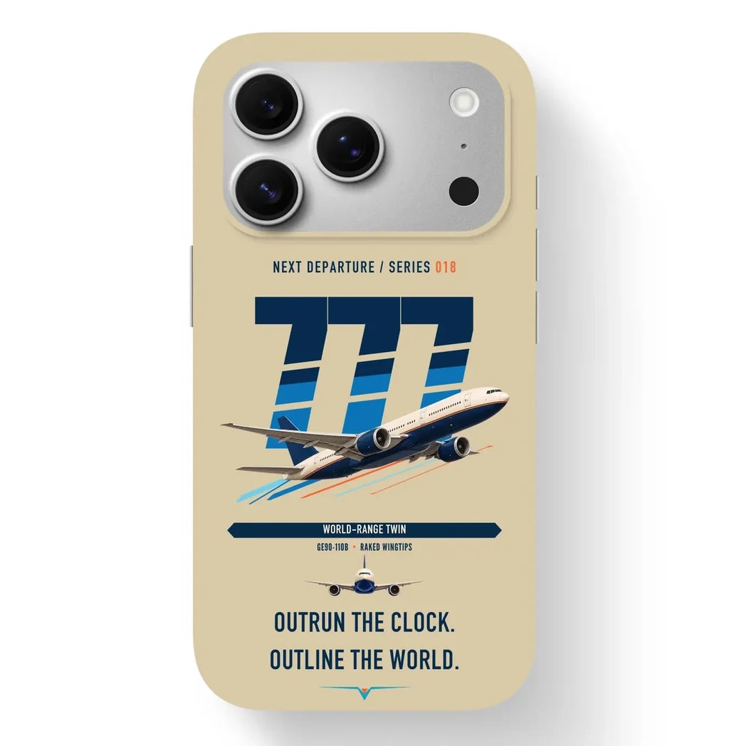 Boeing 777-200LR design on beige magsafe iphone case