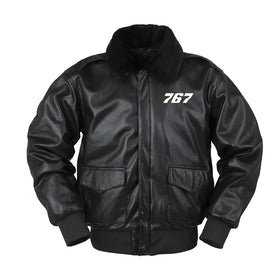 Boeing 767 Flat Text Leather Bomber Jackets