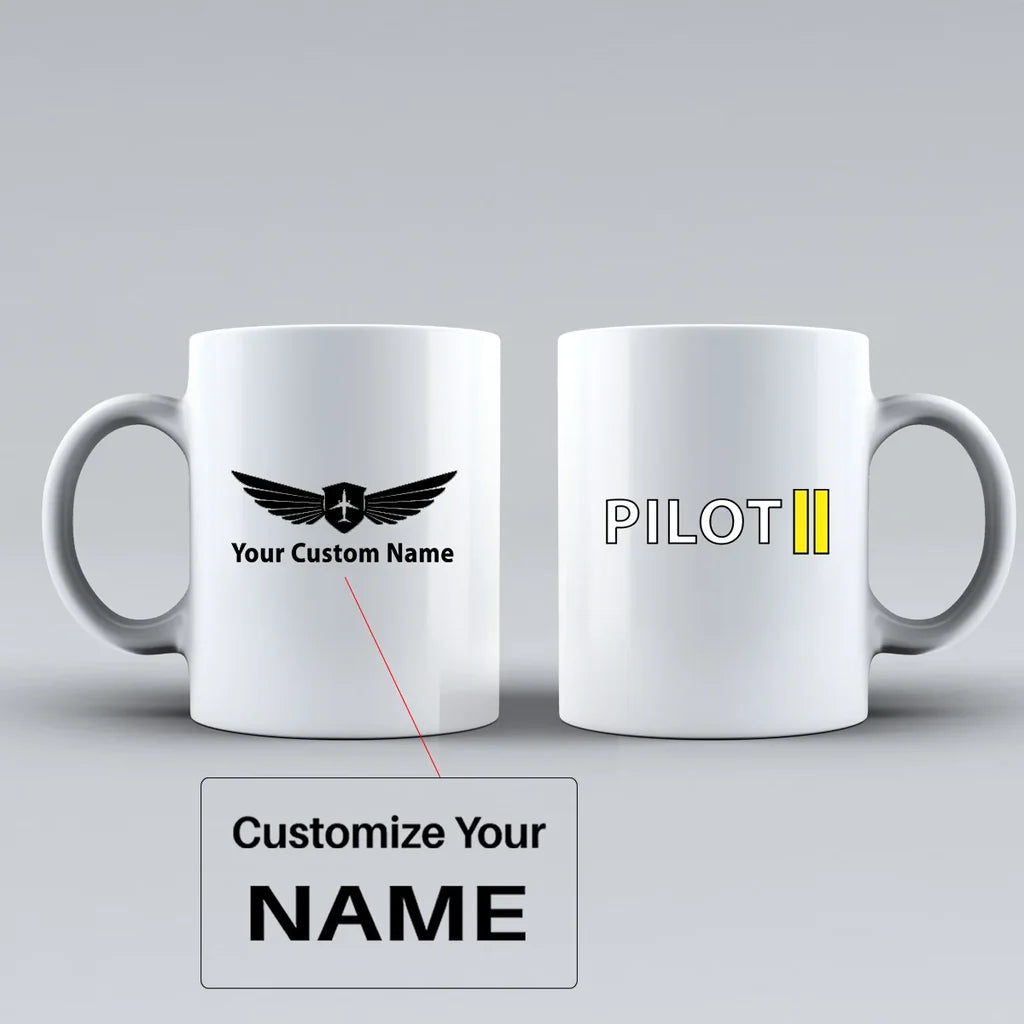 Pilot & Stripes (2 Lines) Ceramic White aviation design on ceramic mug, premium ceramic with glazed finish.