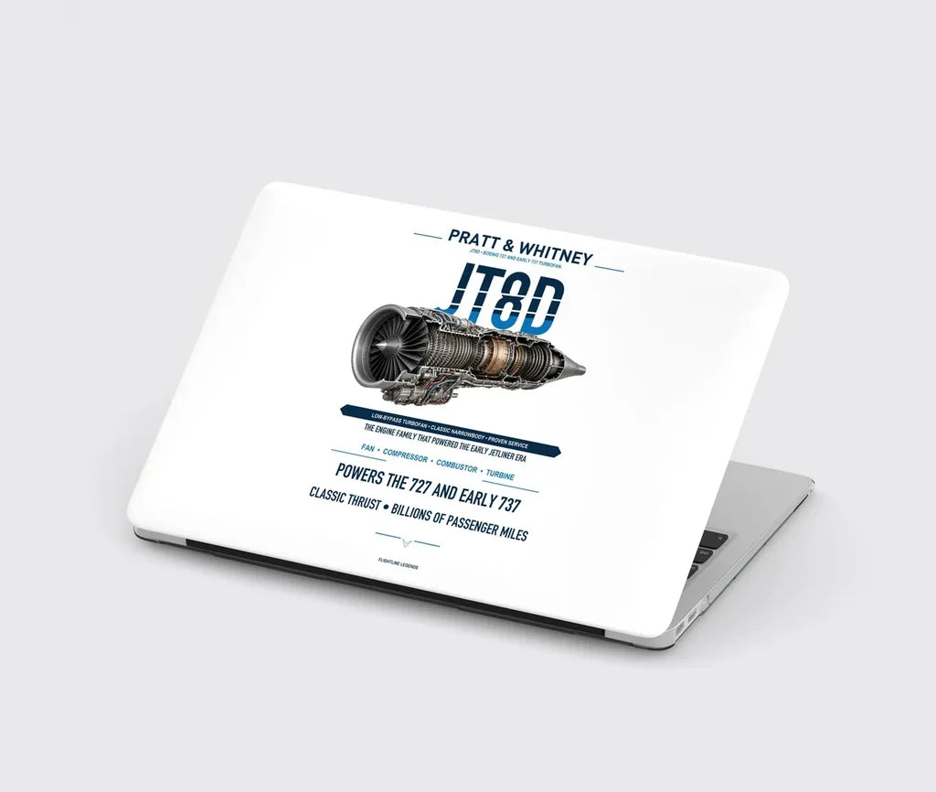 JT8D design on white MacBook case