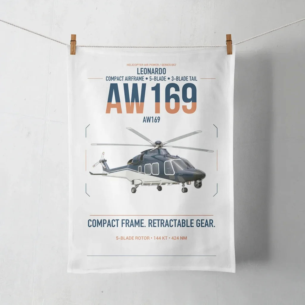 Leonardo AW169 design on white towel