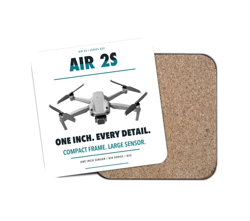DJI Air 2S design on white 1 piece coaster