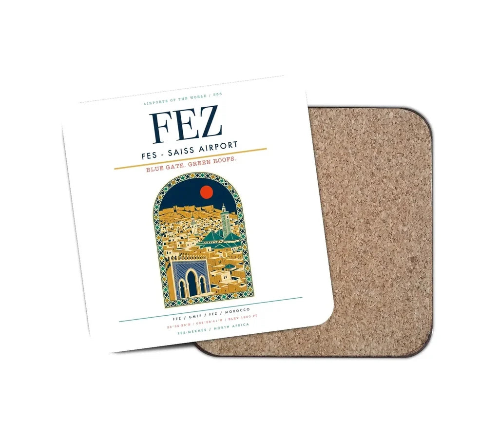 Fes (FEZ) design on white 1 piece coaster