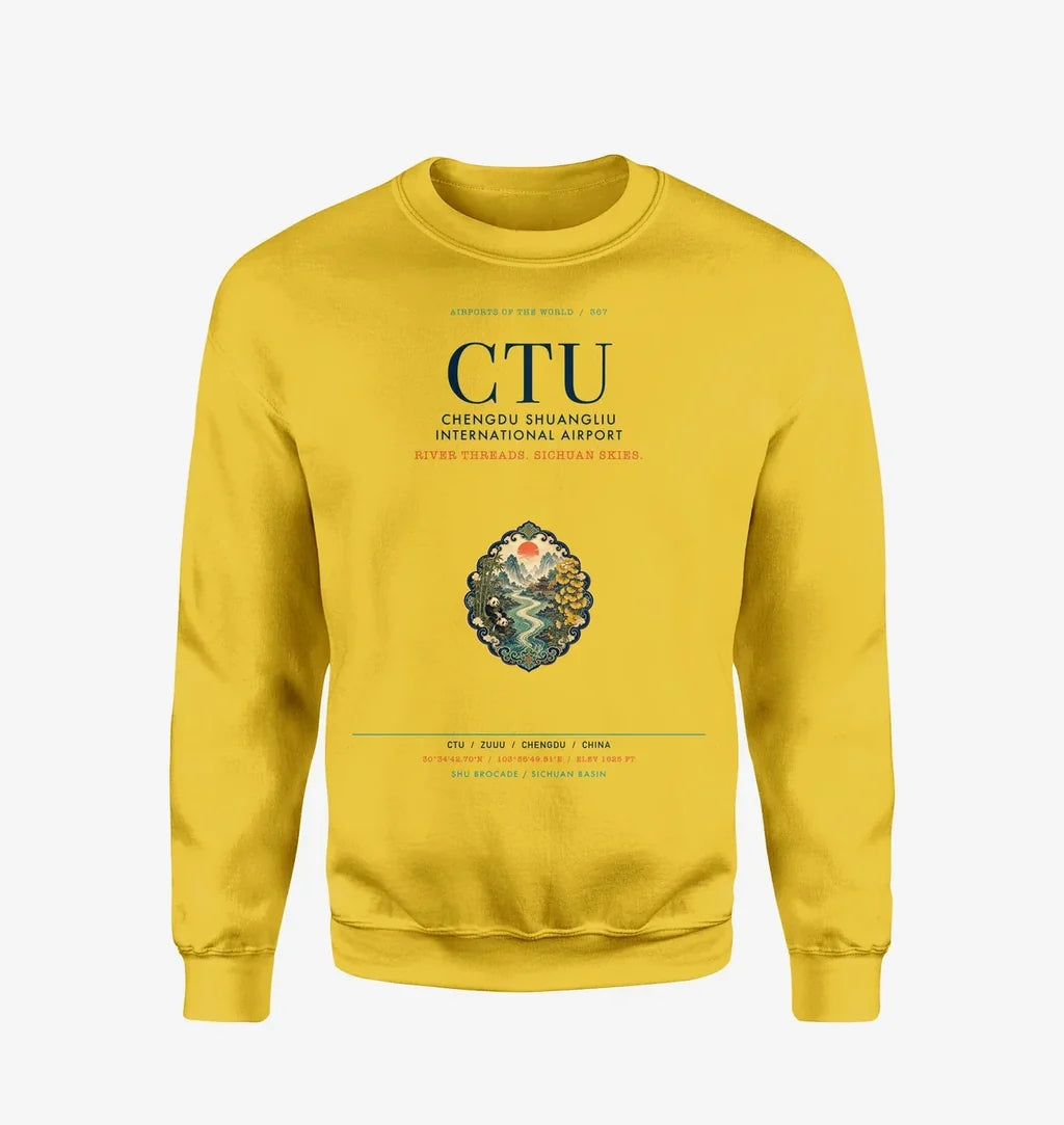 Chengdu Shuangliu International Airport (CTU) design on yellow sweatshirt