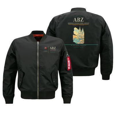 Aberdeen International Airport (ABZ) design on black bomber jacket