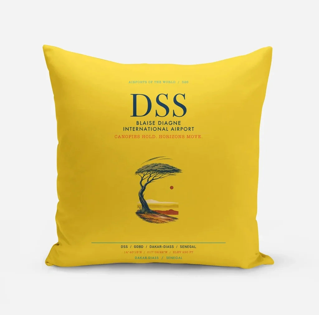 Blaise Diagne International Airport (DSS) design on yellow pillow