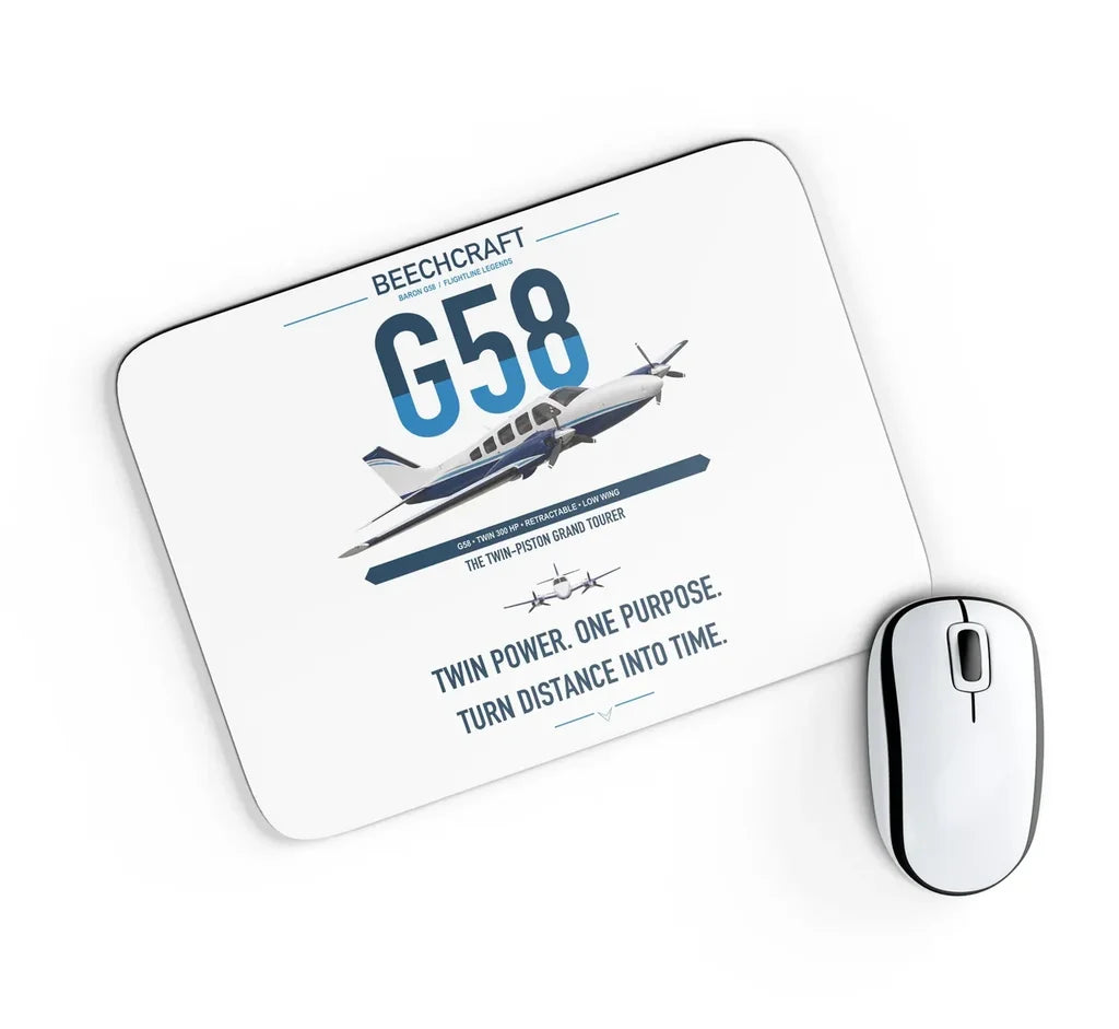 Beechcraft Baron G58 design on white rectangle mouse pad