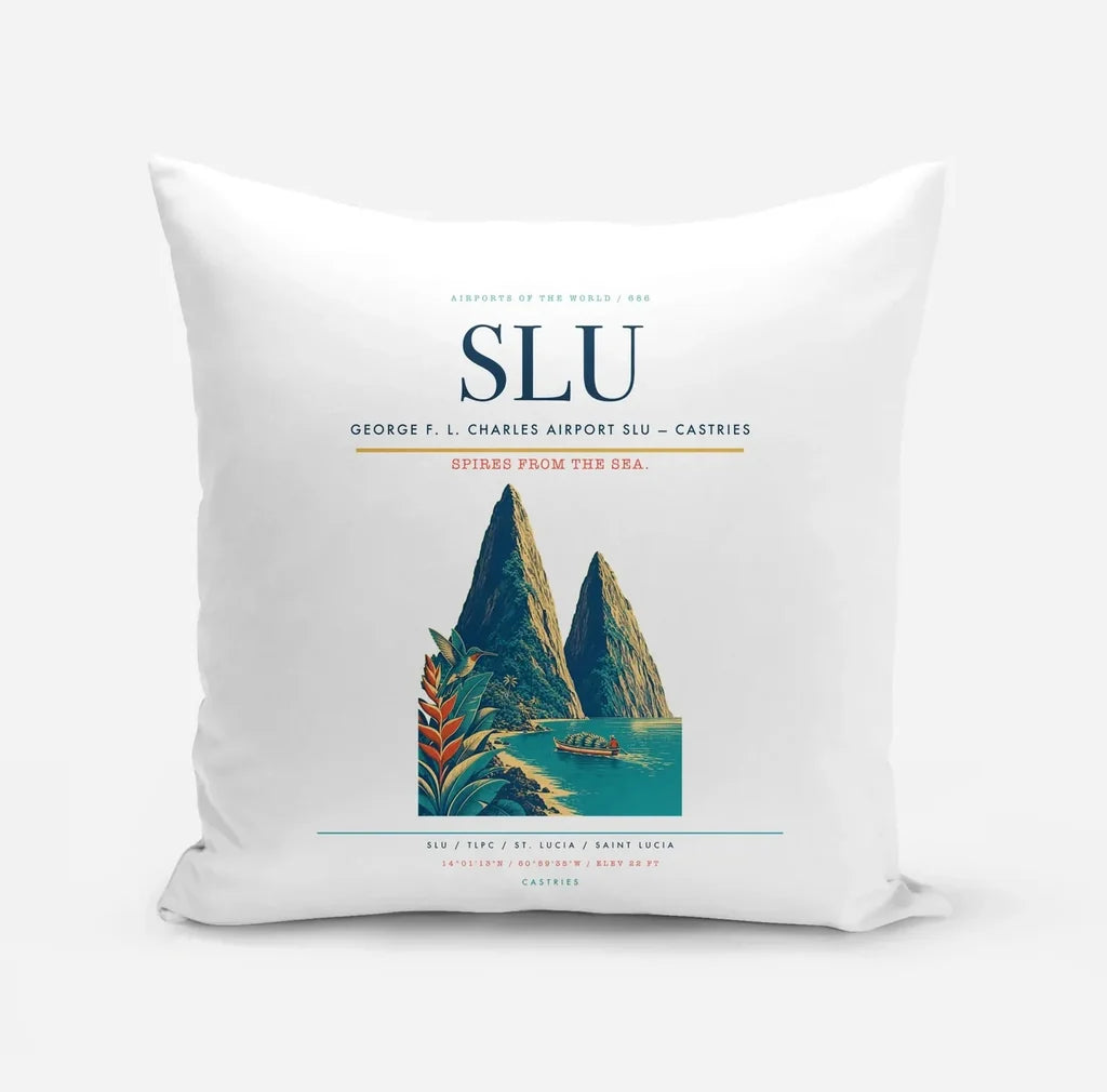 George F. L. Charles Airport (SLU) design on white pillow