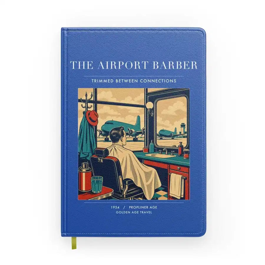 VINTAGE G4377 - The Airport Barber - Designed Notebooks design on blue