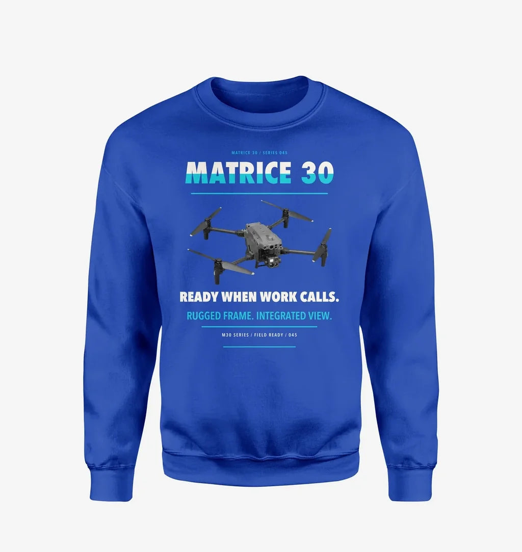 DJI Matrice 30 design on blue sweatshirt