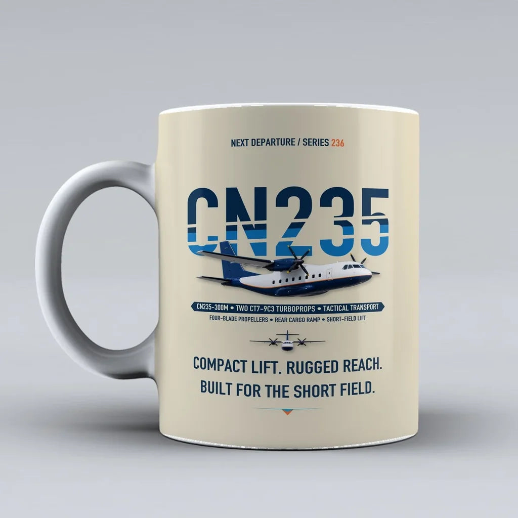 CN235-300M Mug design on beige airbus