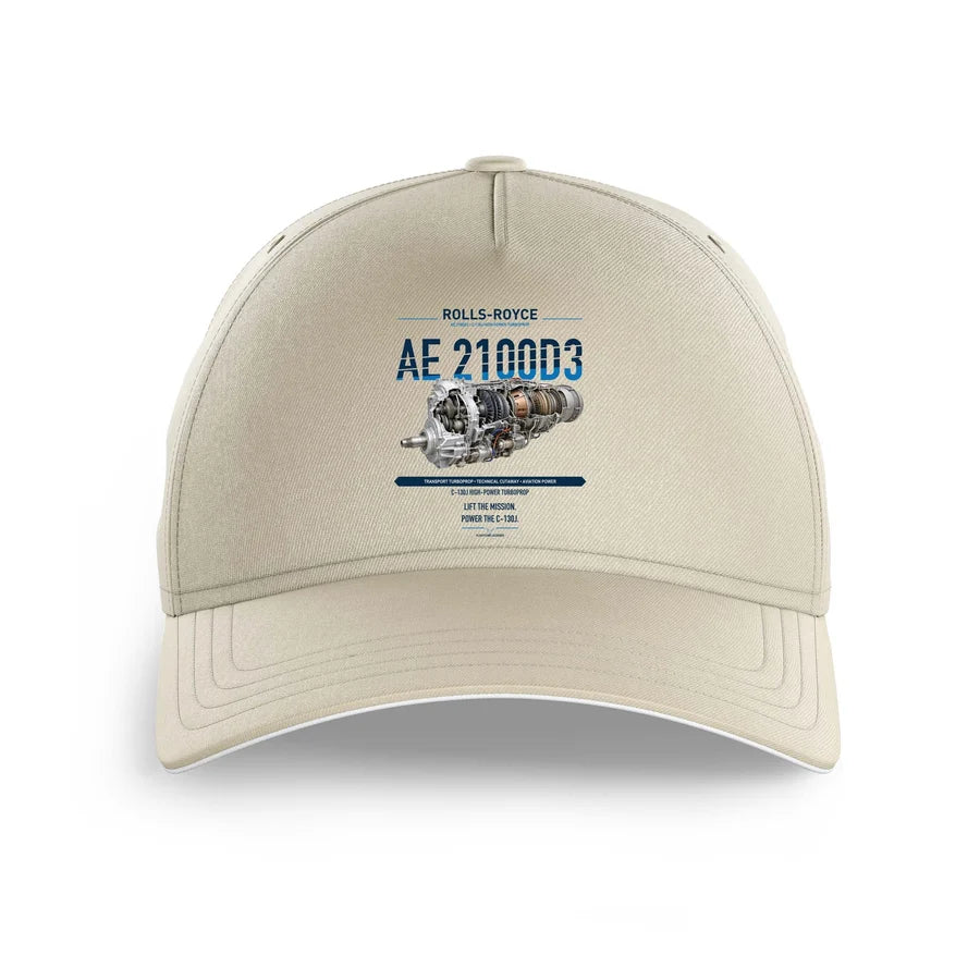AE 2100D3 design on beige printed hat