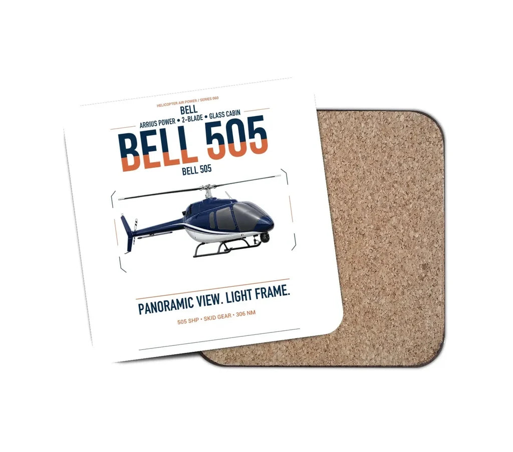 Bell 505 design on white 1 piece coaster