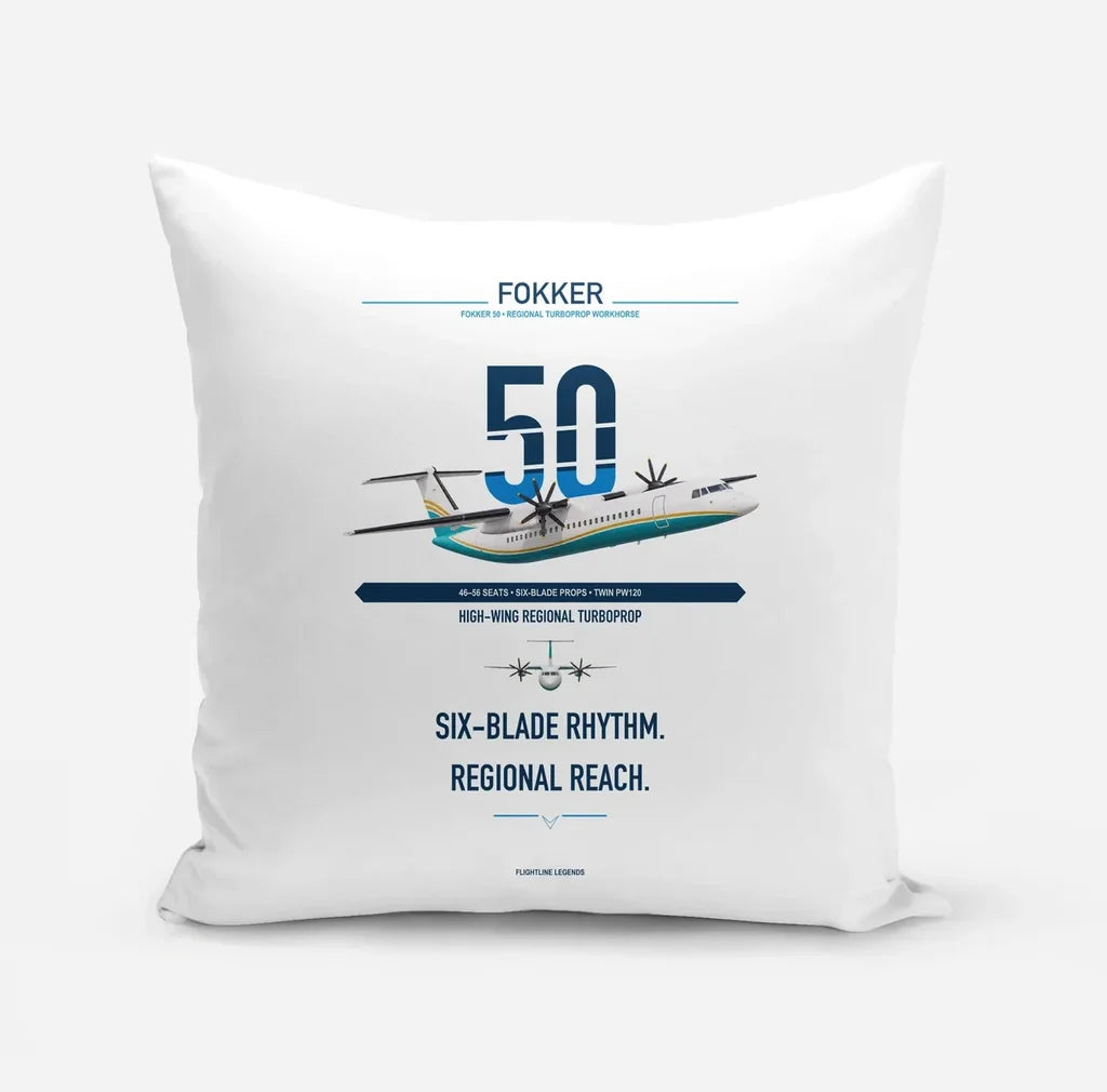 Fokker 50 design on white pillow