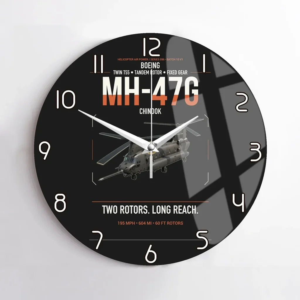 Boeing MH-47G Chinook design on black no frame wall clock