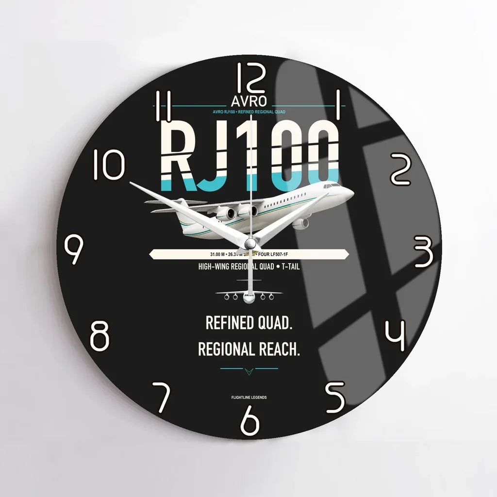 Avro RJ100 design on black no frame wall clock