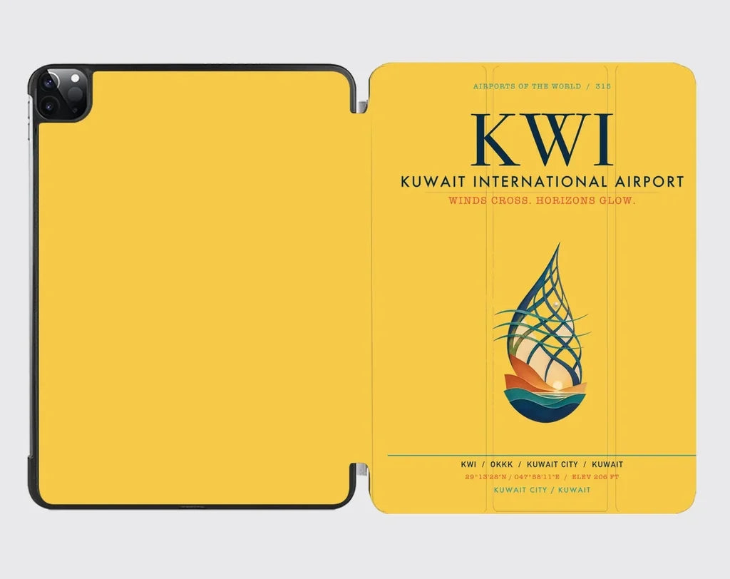 Kuwait International Airport (KWI) design on yellow ipad tablet case