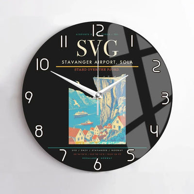 Stavanger Airport, Sola (SVG) design on black no frame wall clock