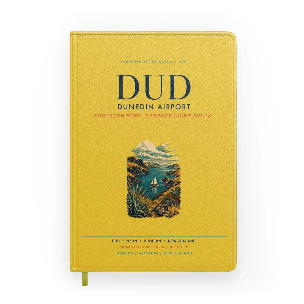 Dunedin Airport (DUD) design on yellow notebook