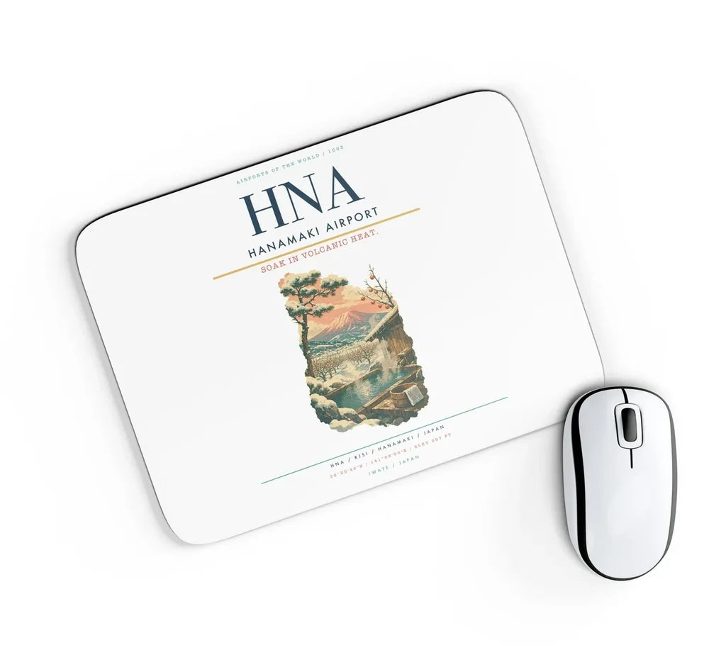 Hanamaki Airport (HNA) design on white rectangle mouse pad