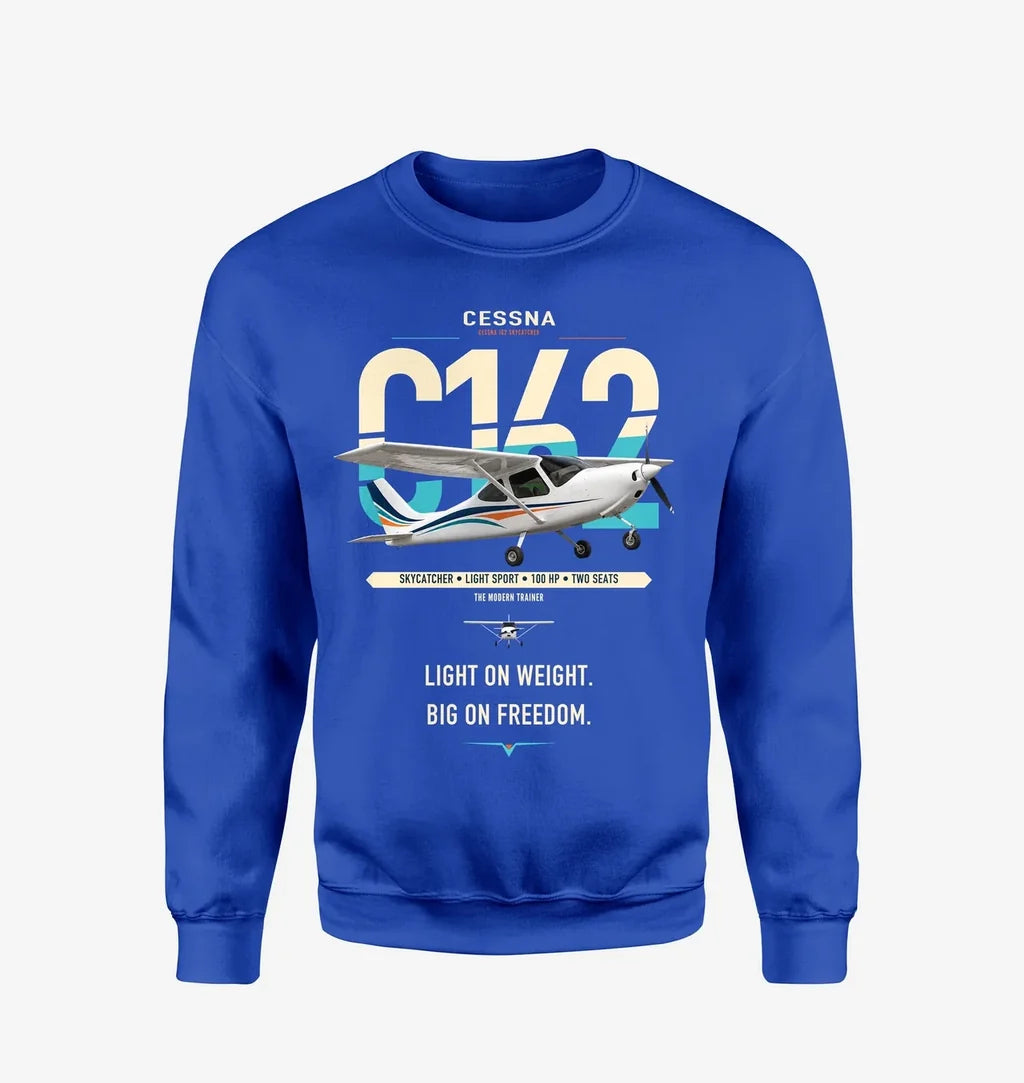 Cessna 162 Skycatcher design on blue sweatshirt