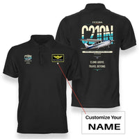 Thumbnail for Cessna T210N Centurion design on black+name double-side polo t-shirt, double-side print