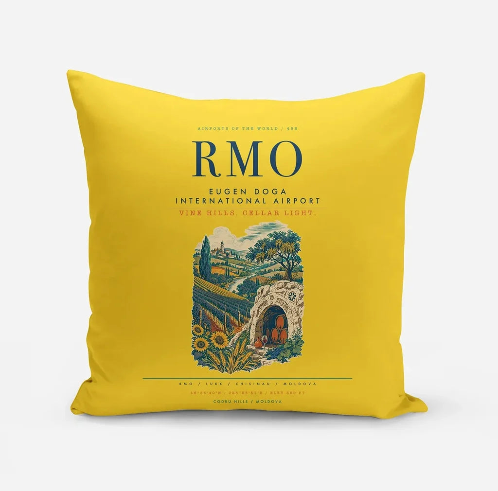 Chisinau Eugen Doga International Airport (RMO) design on yellow pillow