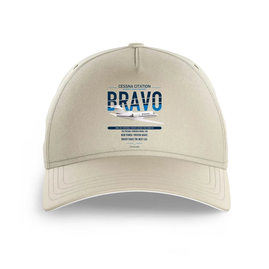 Cessna Citation Bravo design on beige printed hat