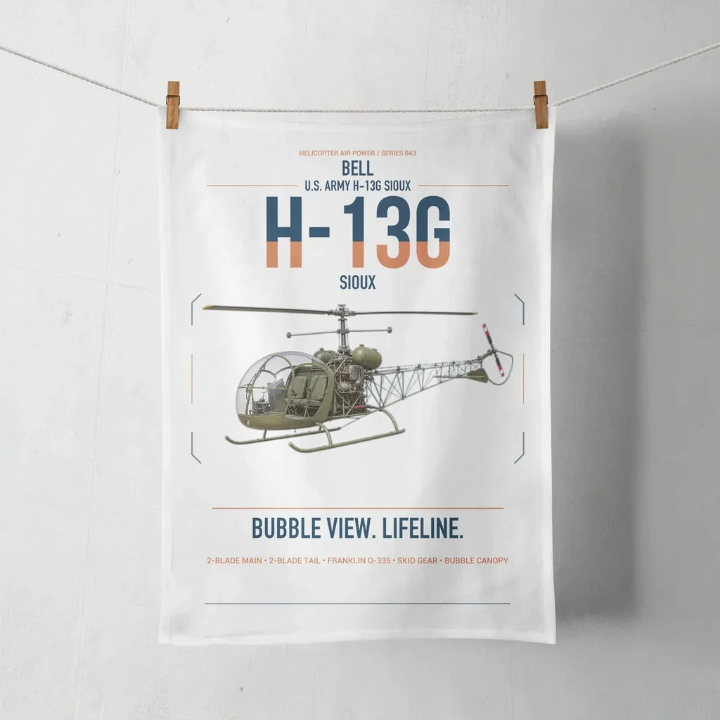 Bell H-13G Sioux design on white towel