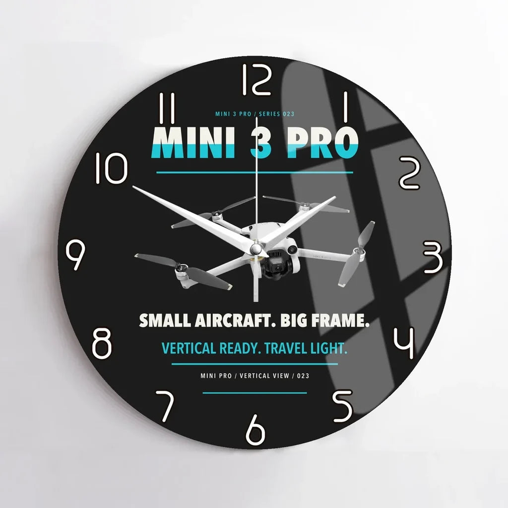 DJI Mini 3 Pro design on black no frame wall clock