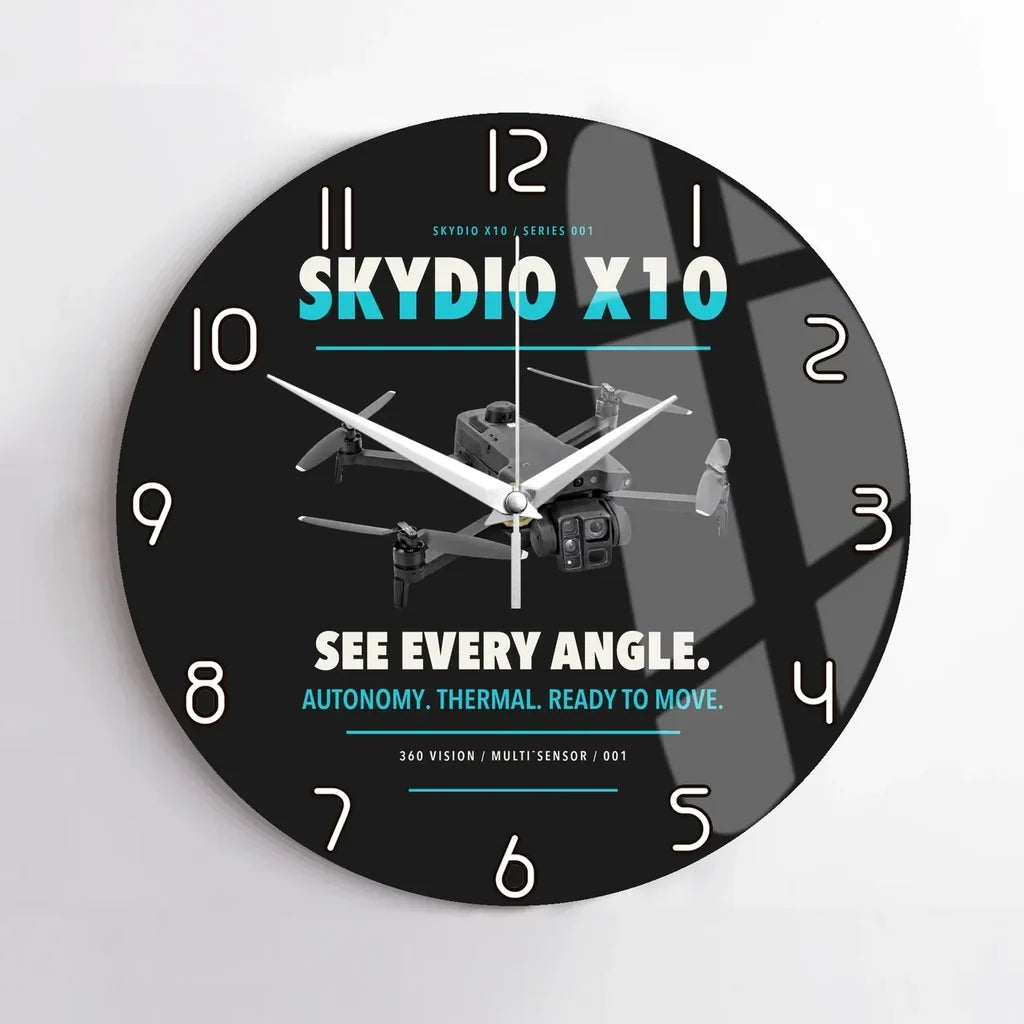 Skydio X10 design on black no frame wall clock