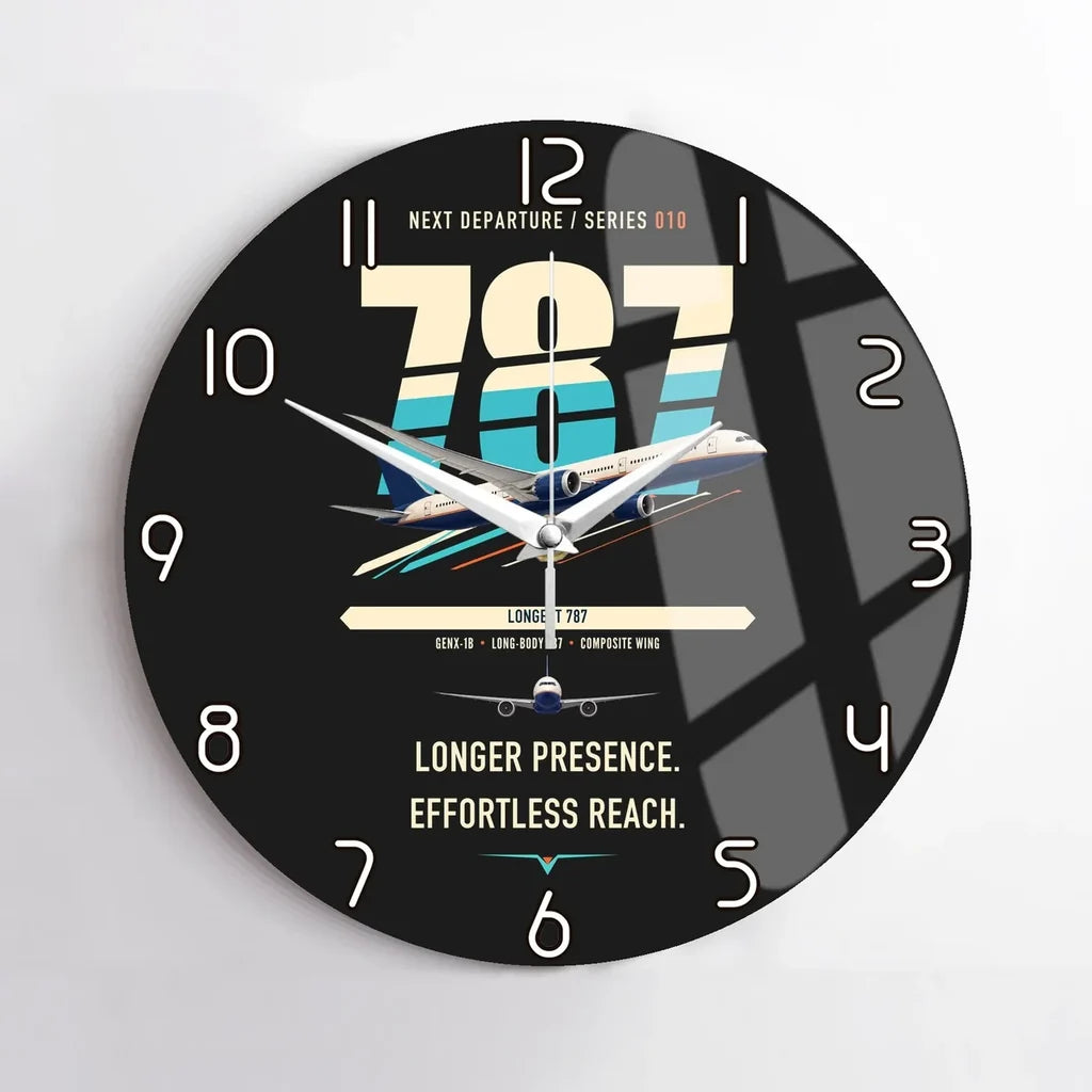 Boeing 787-10 Dreamliner design on black no frame wall clock