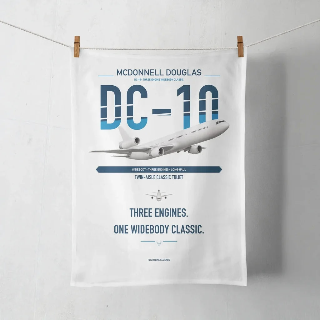 McDonnell Douglas DC-10 design on white towel
