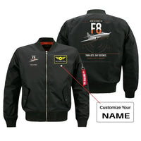 Thumbnail for Gloster Meteor F8 design on black+name bomber jacket, double-side print