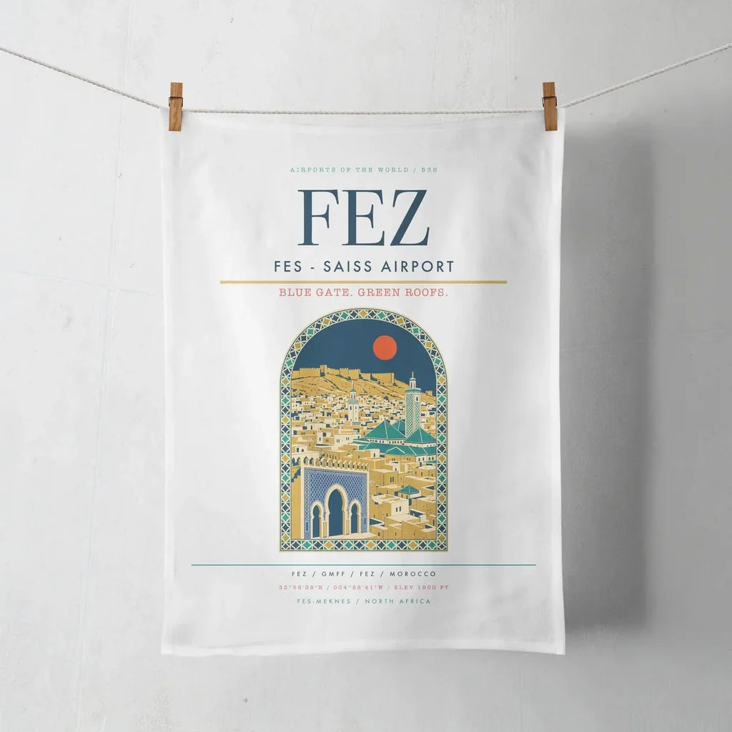 Fes (FEZ) design on white towel