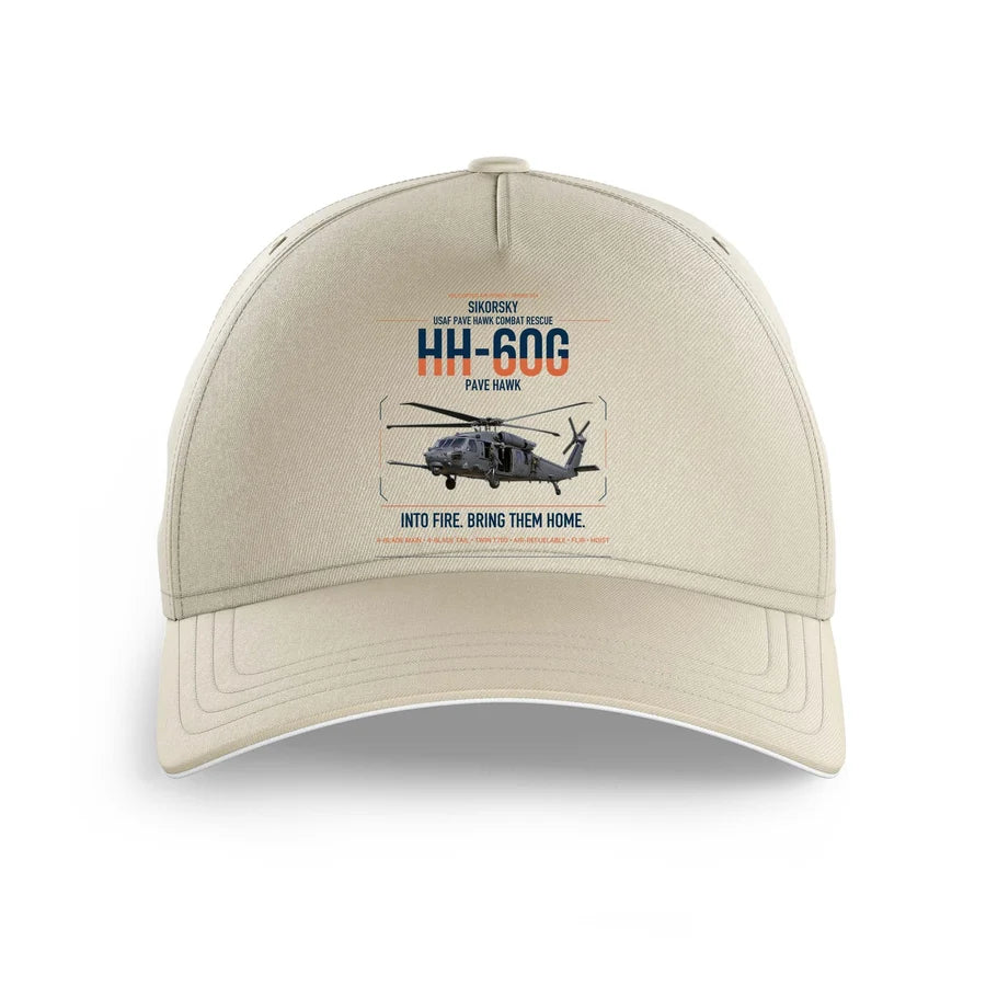 Sikorsky HH-60G Pave Hawk design on beige printed hat