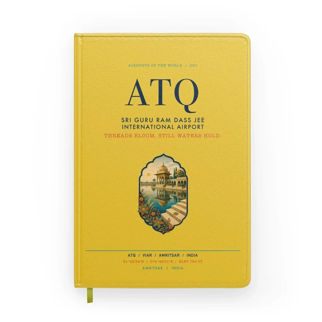 Sri Guru Ram Dass Jee International Airport Amritsar (ATQ) design on yellow notebook