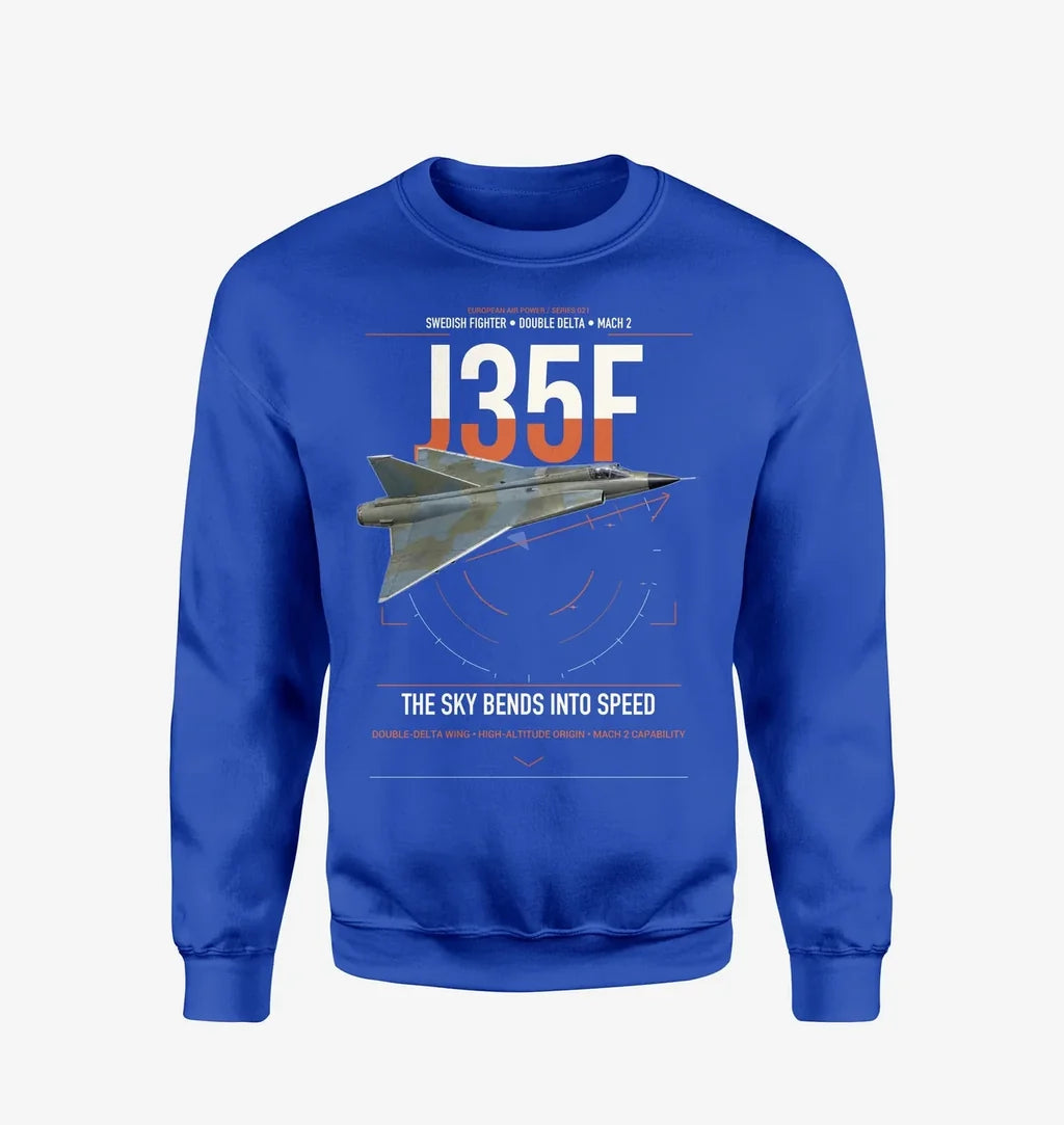Saab J 35F Draken design on blue sweatshirt