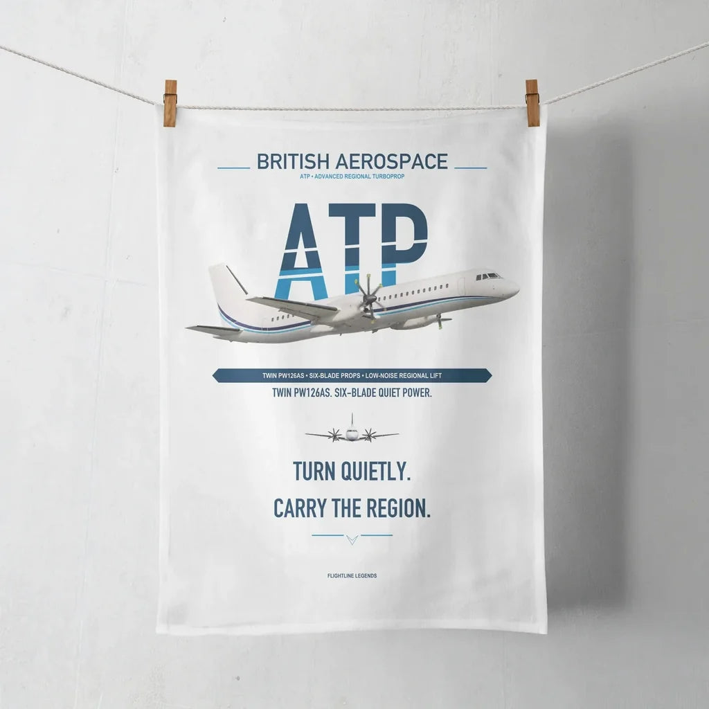 British Aerospace ATP design on white towel