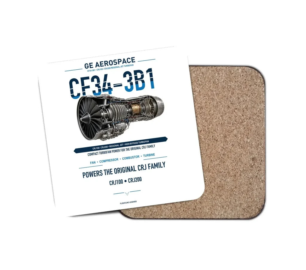 CF34-3B1 design on white 1 piece coaster