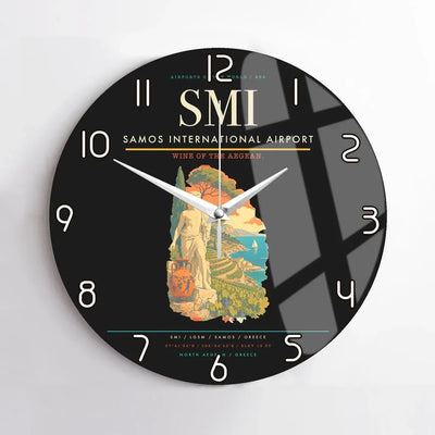 Samos International Airport (SMI) design on black no frame wall clock