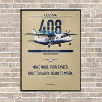 Thumbnail for Cessna 408 SkyCourier vertical canvas print - framed - beige background