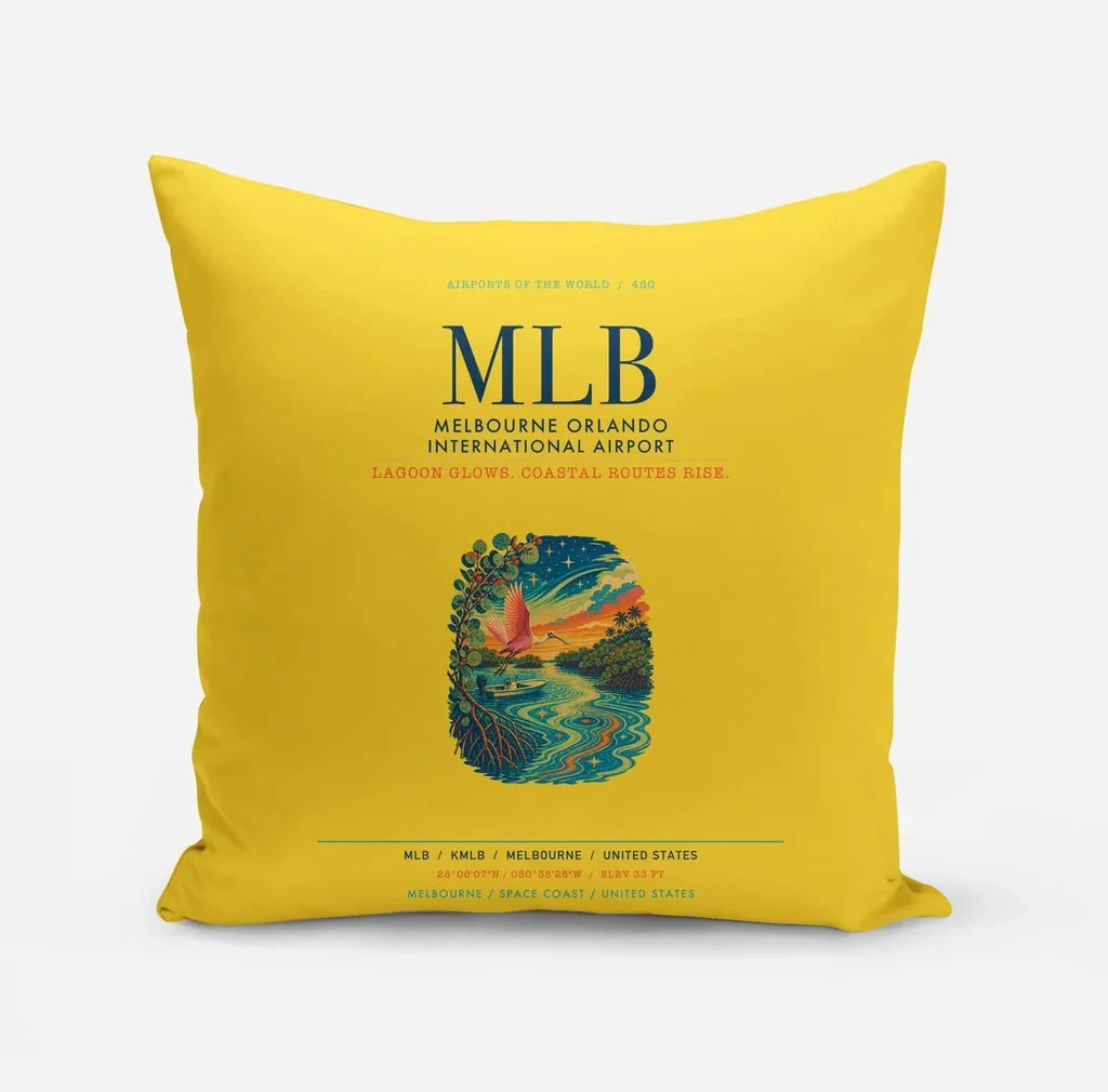 Melbourne Orlando International Airport (MLB) design on yellow pillow