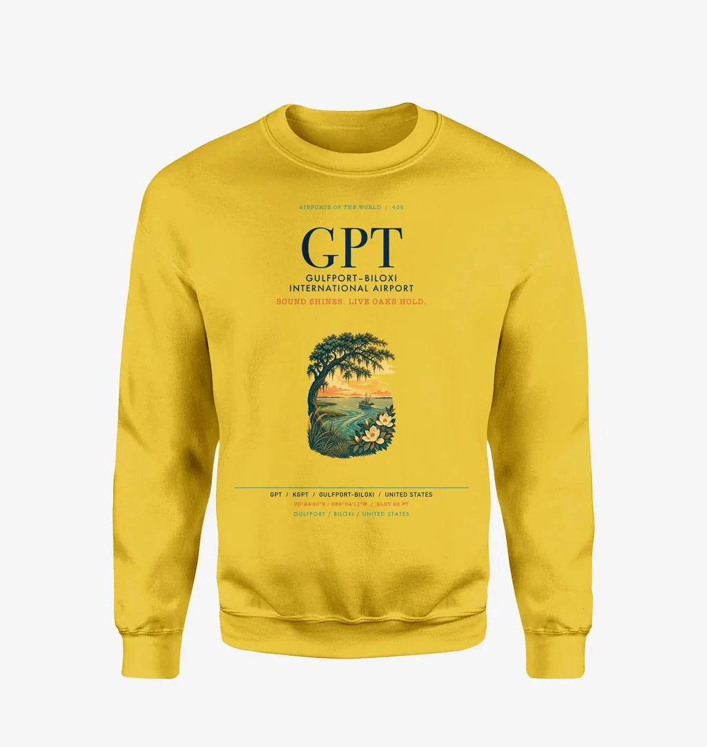 Gulfport–Biloxi International Airport (GPT) design on yellow sweatshirt
