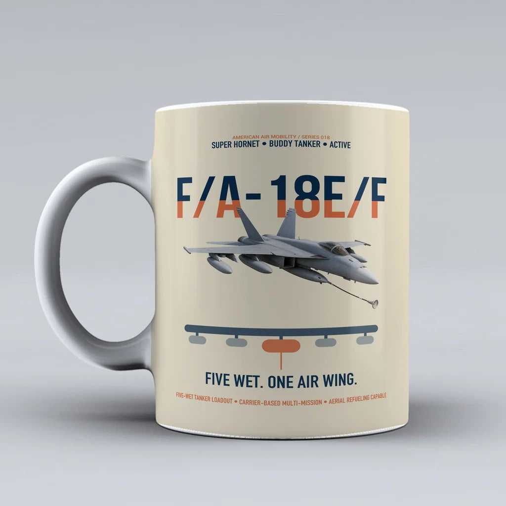 F A-18E F Buddy Tanker design on beige ceramic mug, double-side print