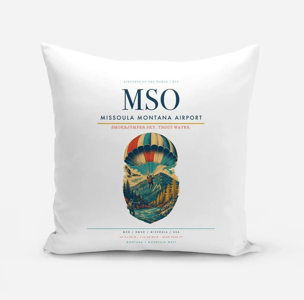 Missoula Montana Airport (MSO) design on white pillow