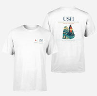 Thumbnail for Malvinas Argentinas International Airport (USH) design printed on white double-side t-shirt
