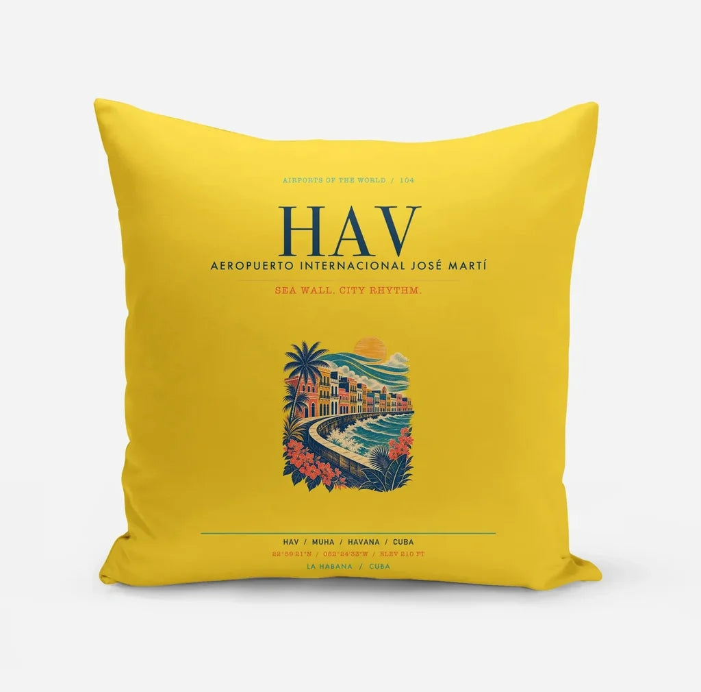 Havana José Martí International Airport (HAV) design on yellow pillow